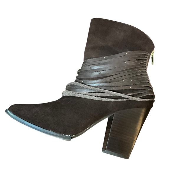 Kelsi Dagger Zena Suede Western Fringed Heeled Bootie - Picture 2 of 11